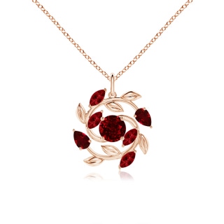 6mm AAAA Round and Marquise Ruby Olive Branch Pendant in 9K Rose Gold