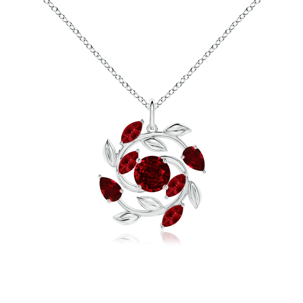 6mm AAAA Round and Marquise Ruby Olive Branch Pendant in P950 Platinum