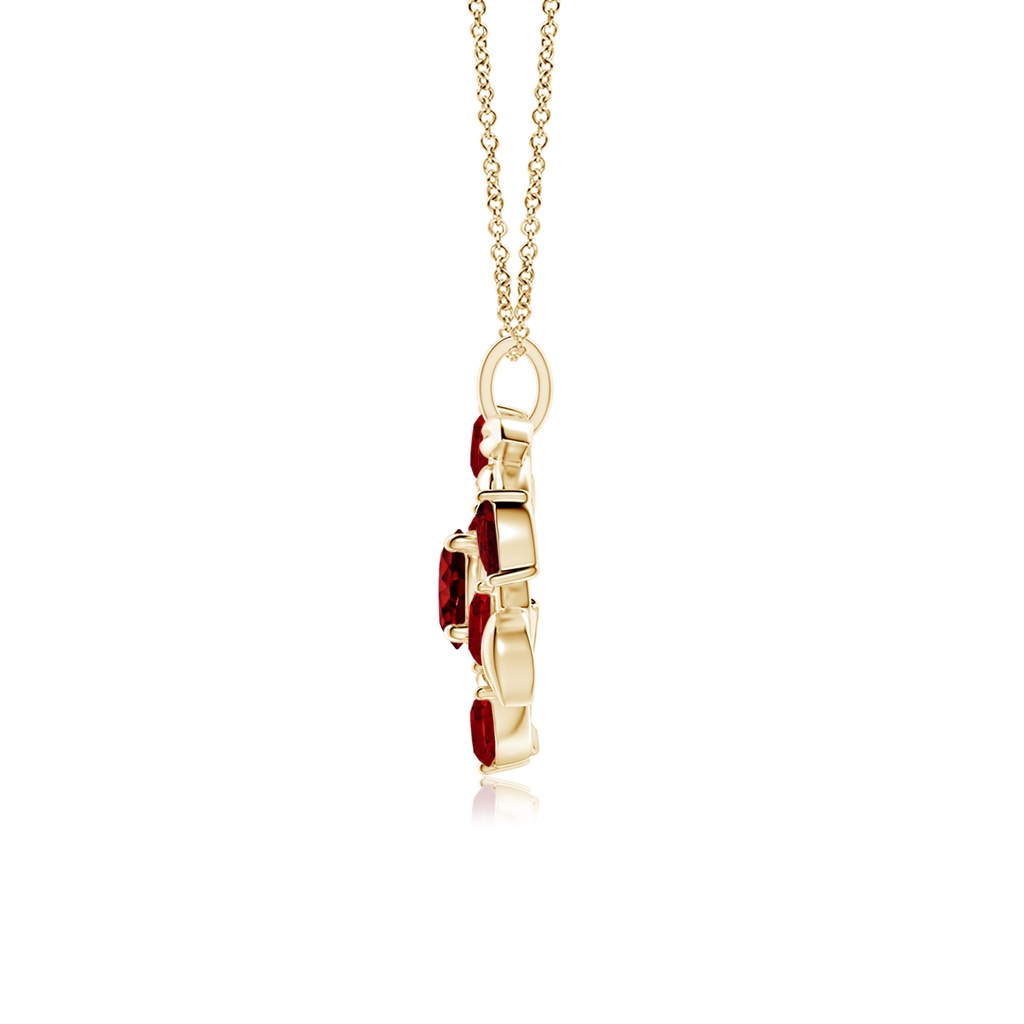 6mm AAAA Round and Marquise Ruby Olive Branch Pendant in Yellow Gold - side 199