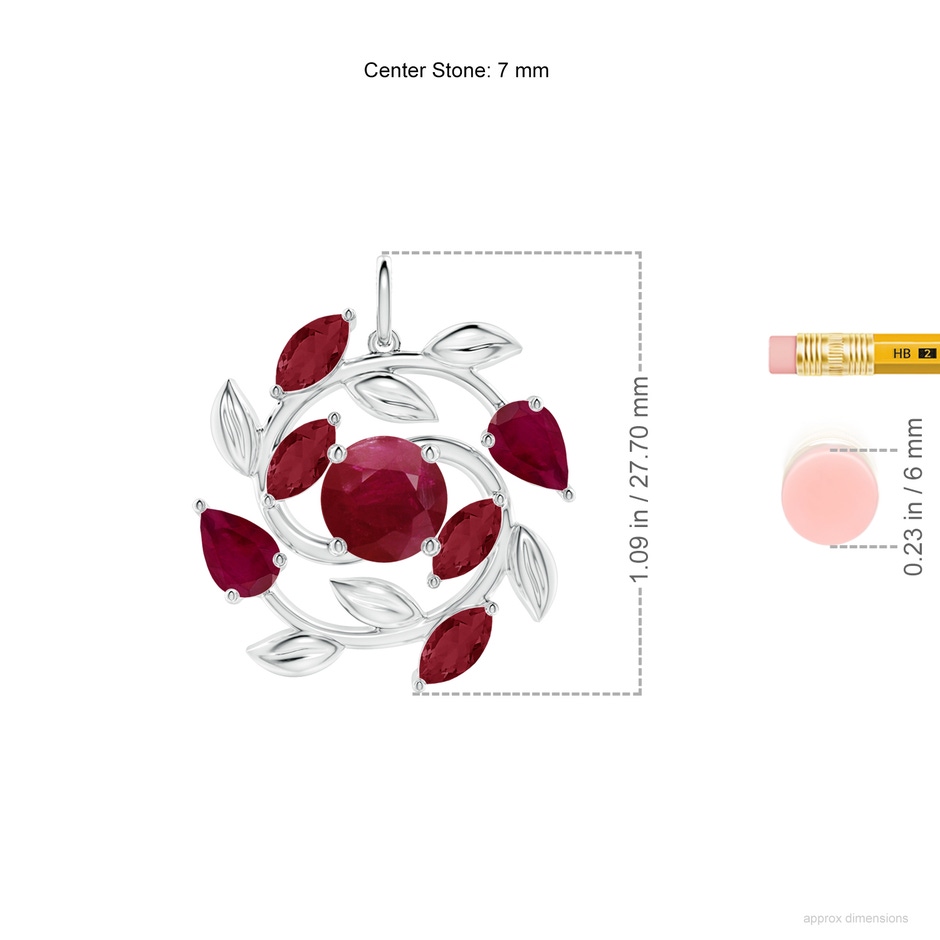 7mm A Round and Marquise Ruby Olive Branch Pendant in White Gold ruler