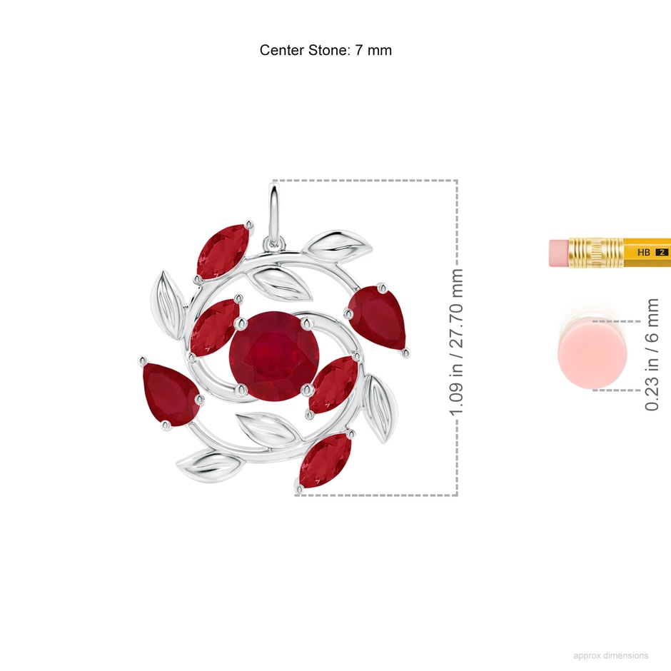 7mm AA Round and Marquise Ruby Olive Branch Pendant in White Gold ruler