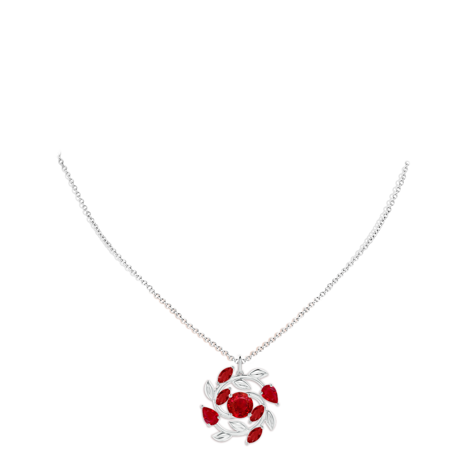 7mm AAA Round and Marquise Ruby Olive Branch Pendant in P950 Platinum pen