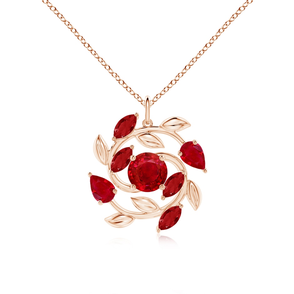 7mm AAA Round and Marquise Ruby Olive Branch Pendant in Rose Gold 