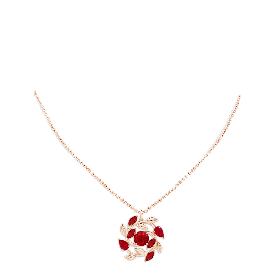 7mm AAA Round and Marquise Ruby Olive Branch Pendant in Rose Gold pen