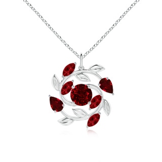 7mm AAAA Round and Marquise Ruby Olive Branch Pendant in P950 Platinum
