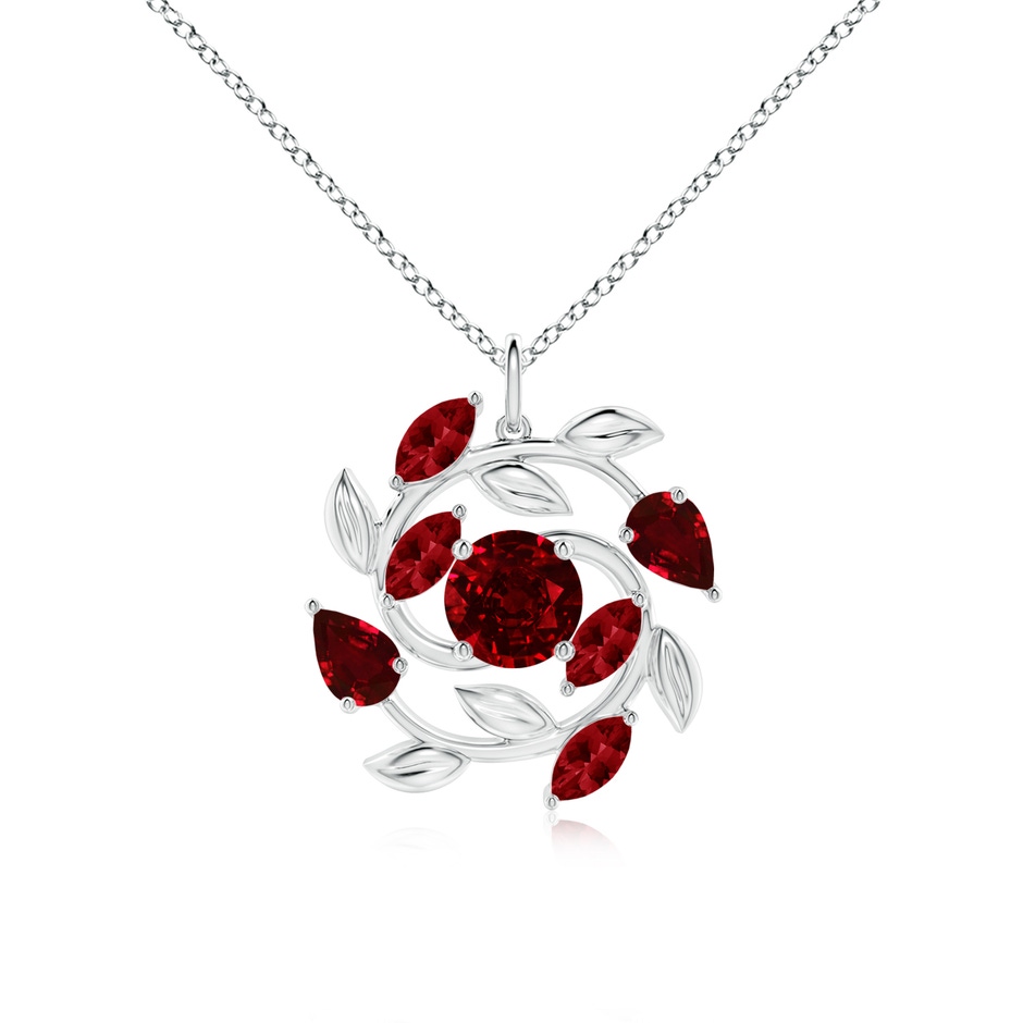 7mm AAAA Round and Marquise Ruby Olive Branch Pendant in P950 Platinum 