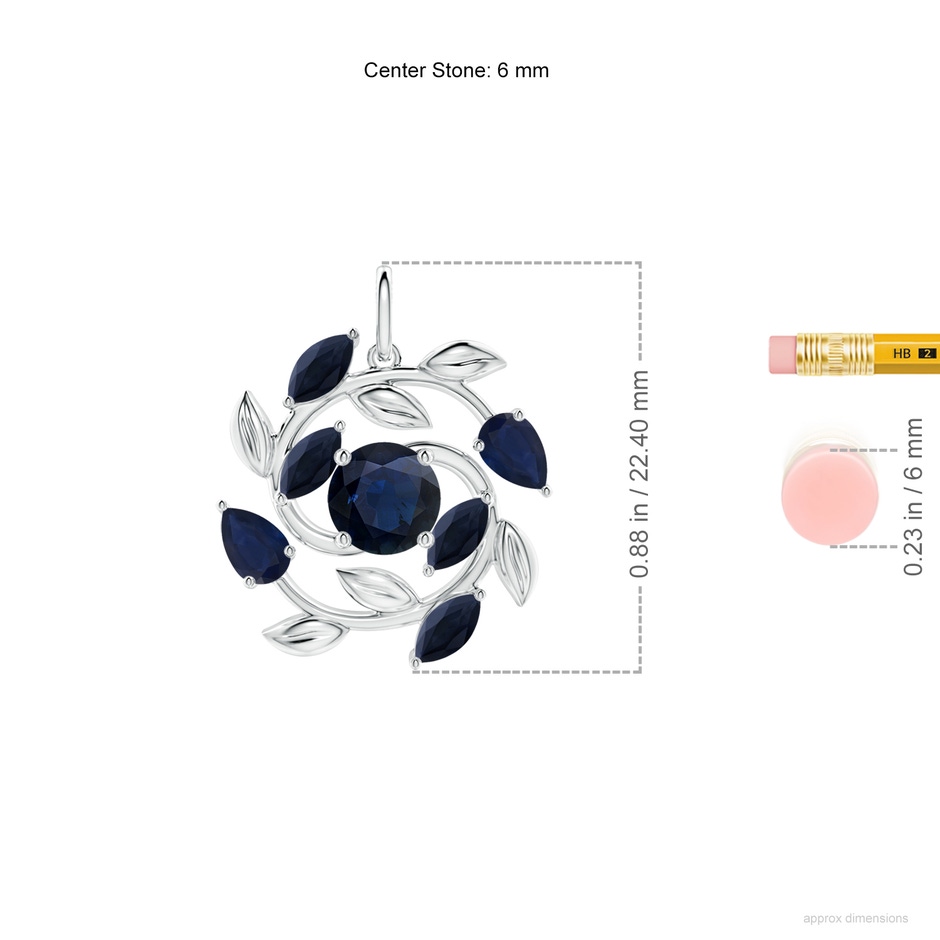 6mm A Round and Marquise Sapphire Olive Branch Pendant in P950 Platinum ruler