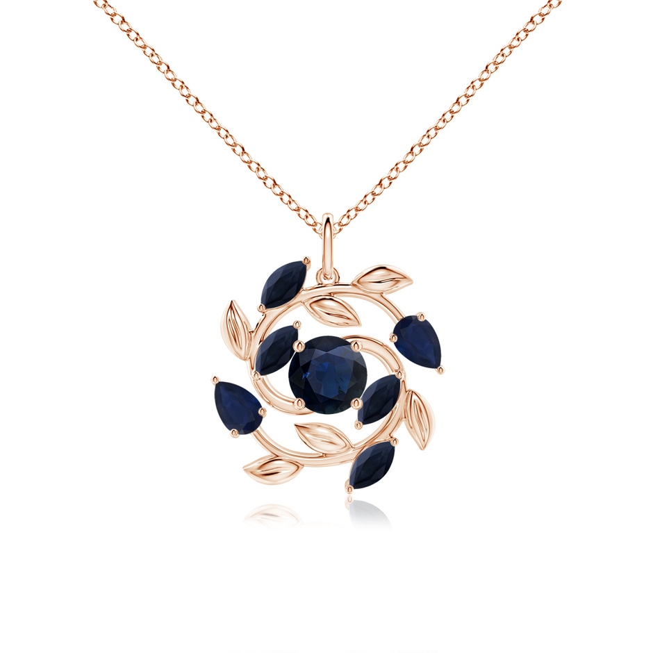 6mm A Round and Marquise Sapphire Olive Branch Pendant in Rose Gold 