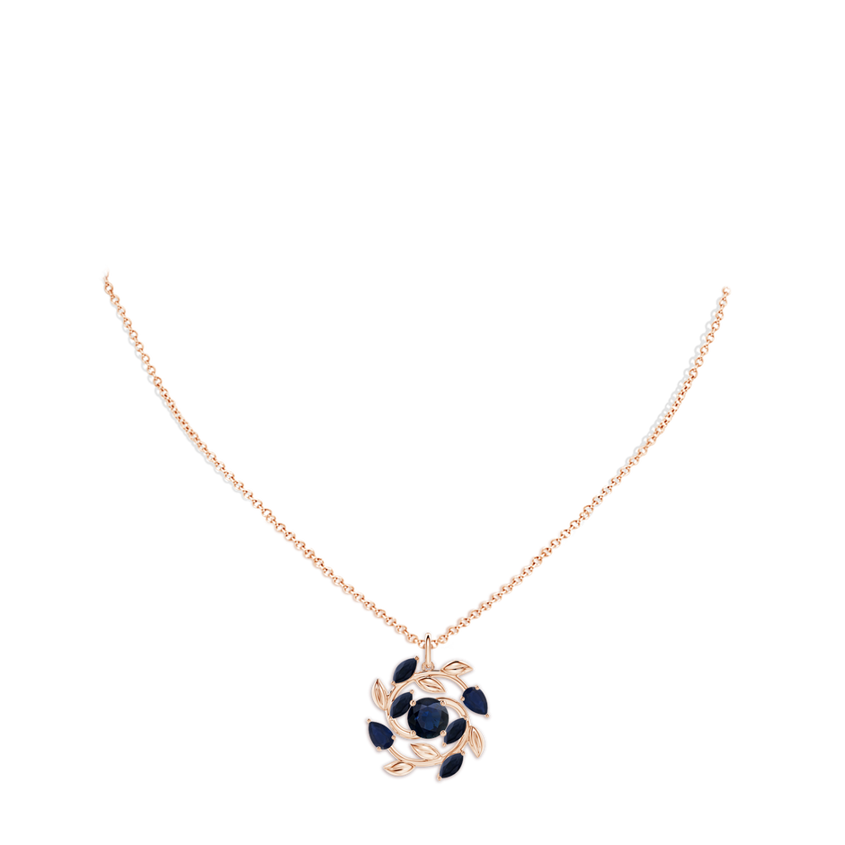 6mm A Round and Marquise Sapphire Olive Branch Pendant in Rose Gold pen