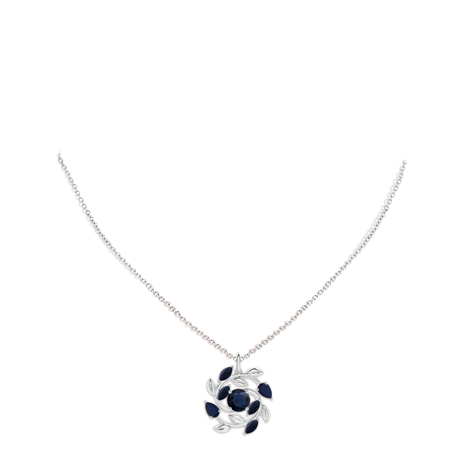 6mm A Round and Marquise Sapphire Olive Branch Pendant in White Gold pen