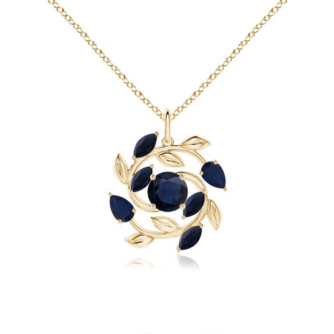 6mm A Round and Marquise Sapphire Olive Branch Pendant in Yellow Gold