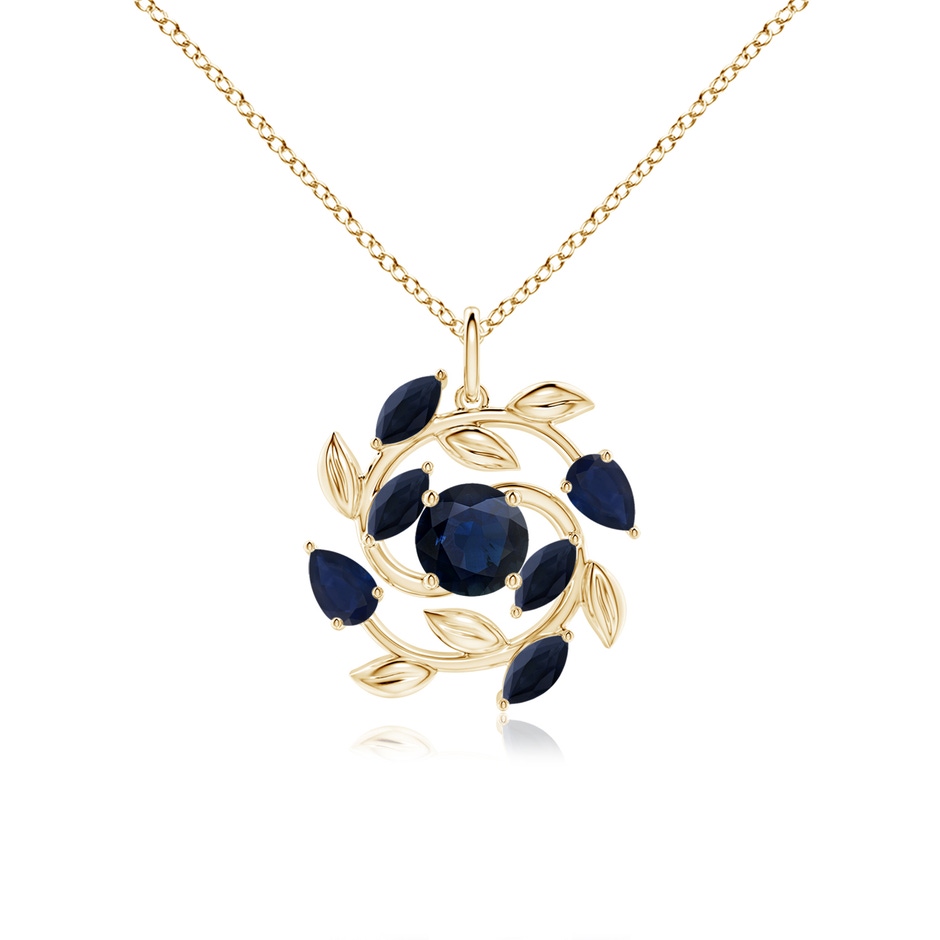 6mm A Round and Marquise Sapphire Olive Branch Pendant in Yellow Gold 
