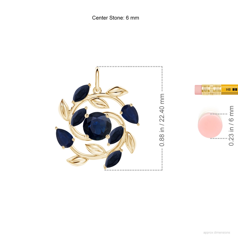 6mm A Round and Marquise Sapphire Olive Branch Pendant in Yellow Gold ruler