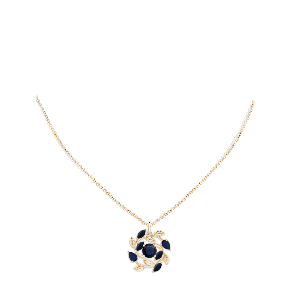 6mm A Round and Marquise Sapphire Olive Branch Pendant in Yellow Gold pen
