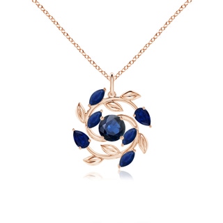 6mm AA Round and Marquise Sapphire Olive Branch Pendant in 9K Rose Gold