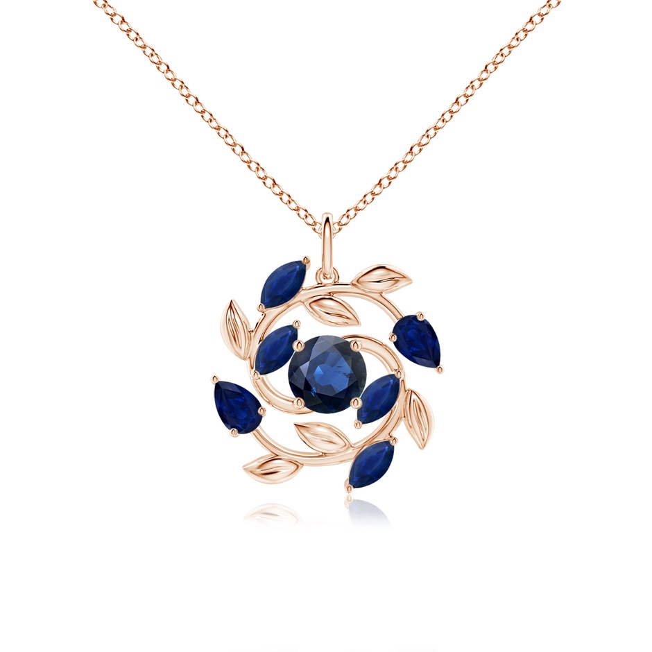 6mm AA Round and Marquise Sapphire Olive Branch Pendant in Rose Gold 