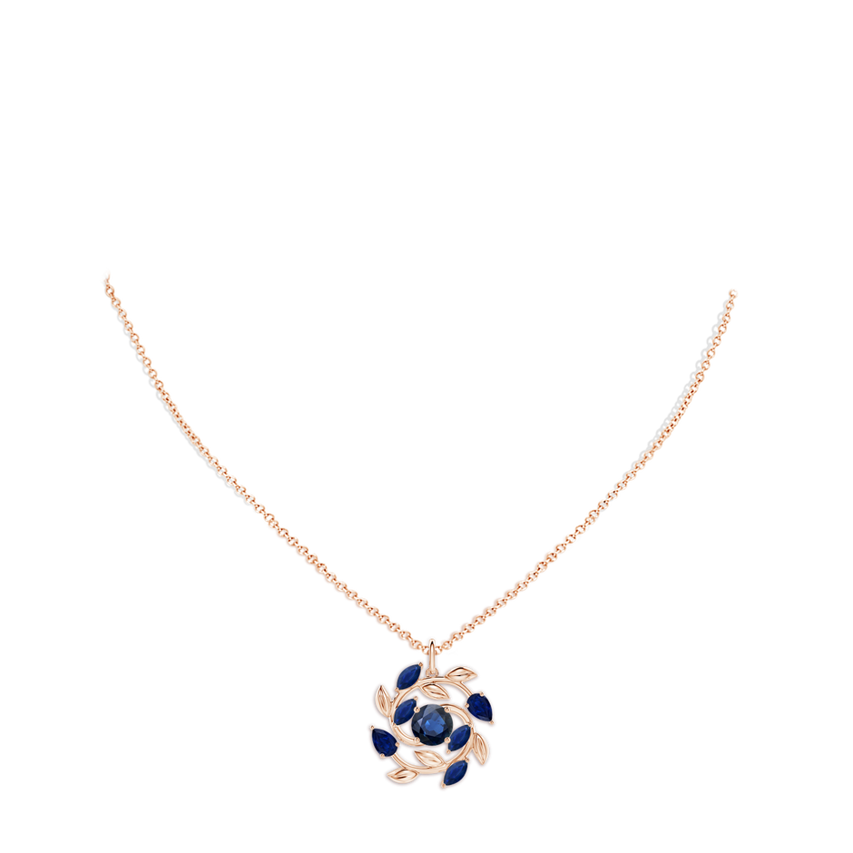 6mm AA Round and Marquise Sapphire Olive Branch Pendant in Rose Gold pen