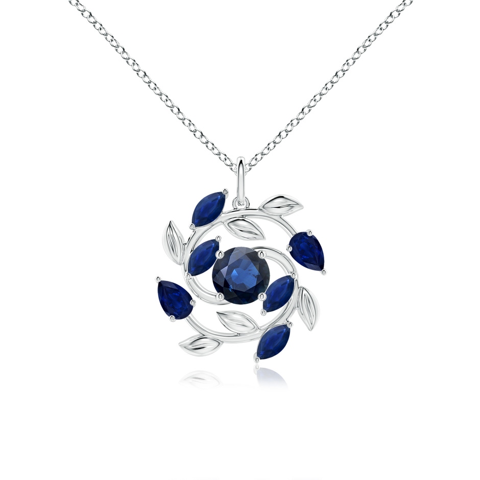 6mm AA Round and Marquise Sapphire Olive Branch Pendant in White Gold 
