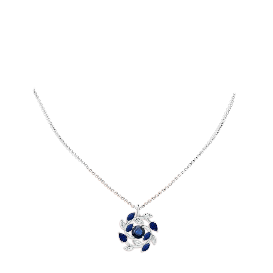 6mm AA Round and Marquise Sapphire Olive Branch Pendant in White Gold pen