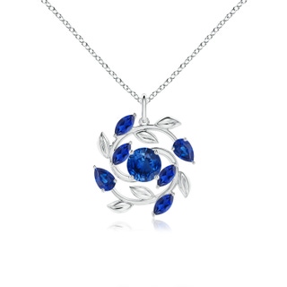 6mm AAA Round and Marquise Sapphire Olive Branch Pendant in 18K White Gold