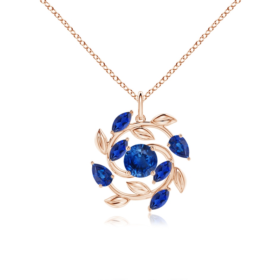 6mm AAA Round and Marquise Sapphire Olive Branch Pendant in Rose Gold 