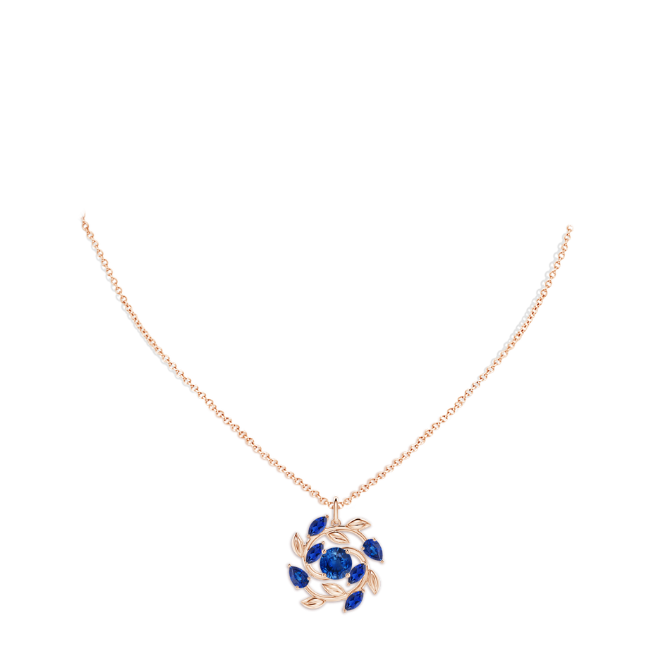 6mm AAA Round and Marquise Sapphire Olive Branch Pendant in Rose Gold pen