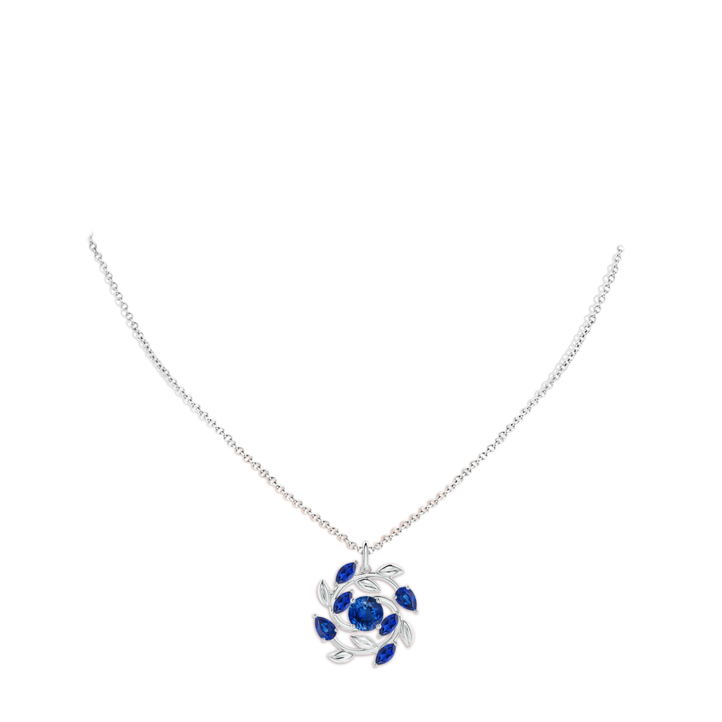 6mm AAA Round and Marquise Sapphire Olive Branch Pendant in White Gold pen