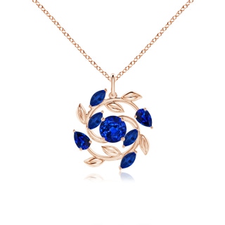 6mm AAAA Round and Marquise Sapphire Olive Branch Pendant in 18K Rose Gold