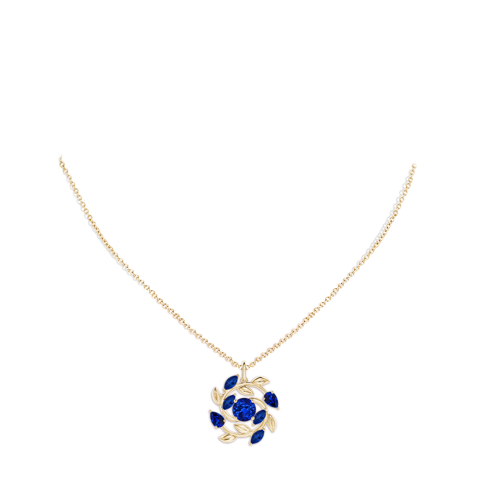 6mm AAAA Round and Marquise Sapphire Olive Branch Pendant in 18K Yellow Gold pen