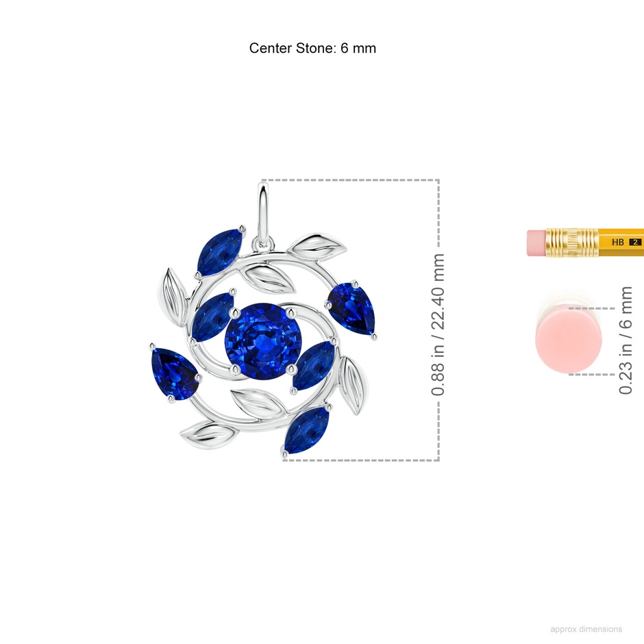 6mm AAAA Round and Marquise Sapphire Olive Branch Pendant in P950 Platinum ruler