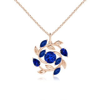 6mm AAAA Round and Marquise Sapphire Olive Branch Pendant in Rose Gold