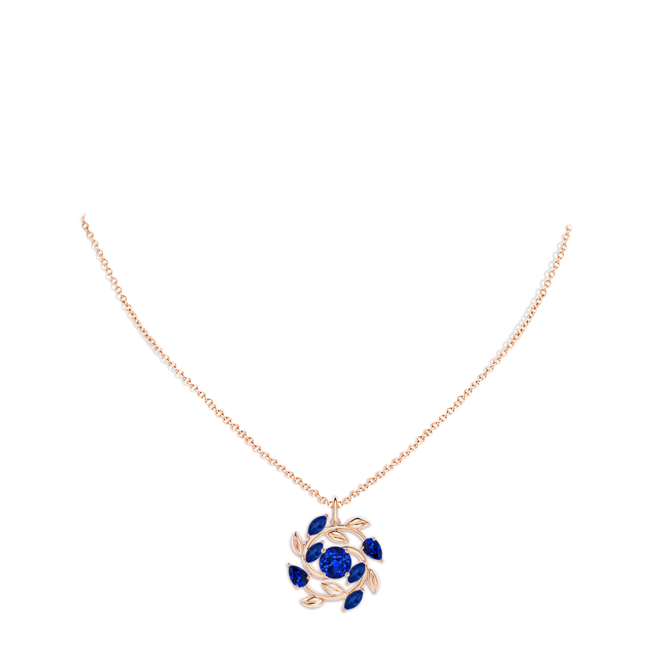 6mm AAAA Round and Marquise Sapphire Olive Branch Pendant in Rose Gold pen