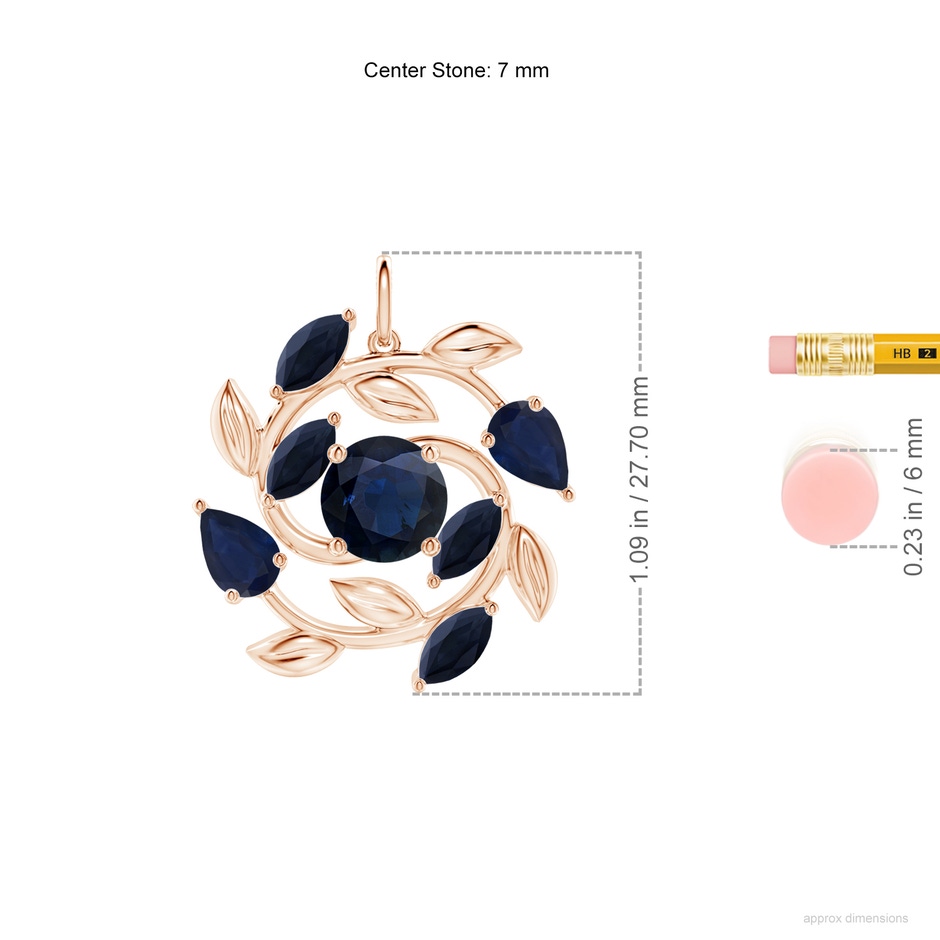7mm A Round and Marquise Sapphire Olive Branch Pendant in Rose Gold ruler