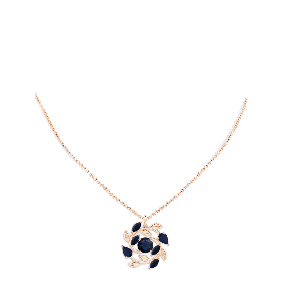 7mm A Round and Marquise Sapphire Olive Branch Pendant in Rose Gold pen