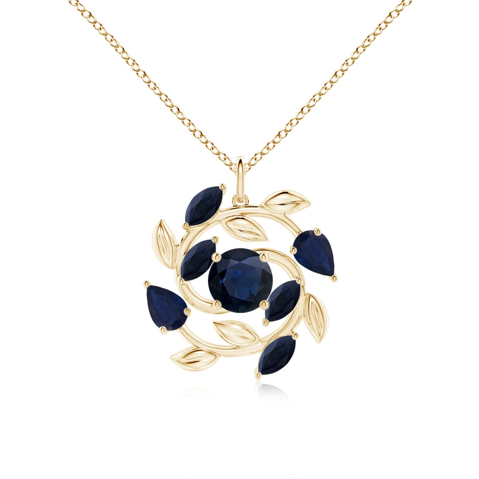 7mm A Round and Marquise Sapphire Olive Branch Pendant in Yellow Gold 