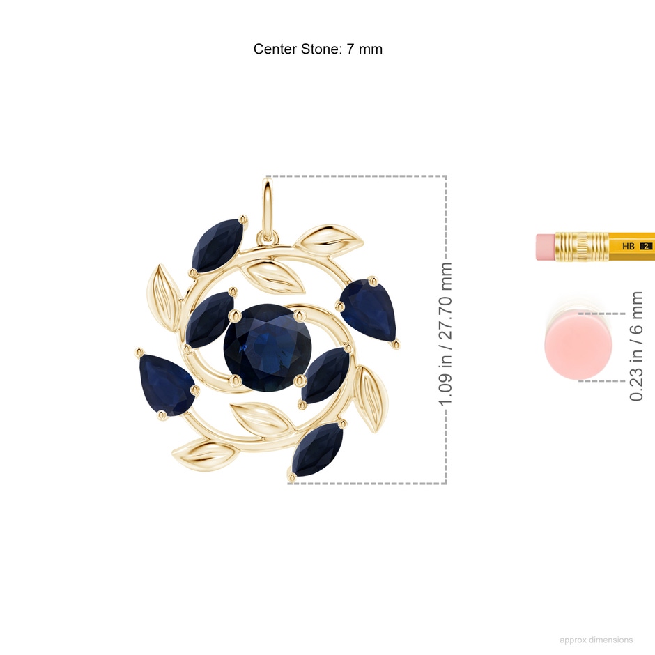 7mm A Round and Marquise Sapphire Olive Branch Pendant in Yellow Gold ruler