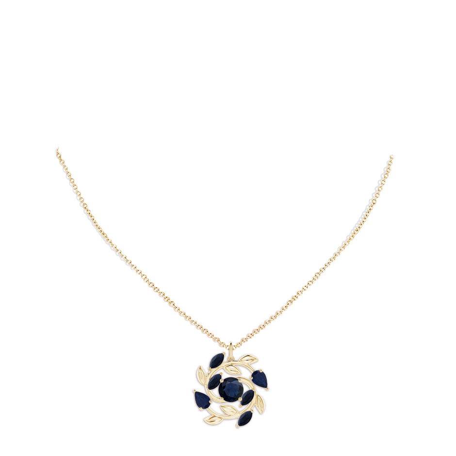 7mm A Round and Marquise Sapphire Olive Branch Pendant in Yellow Gold pen