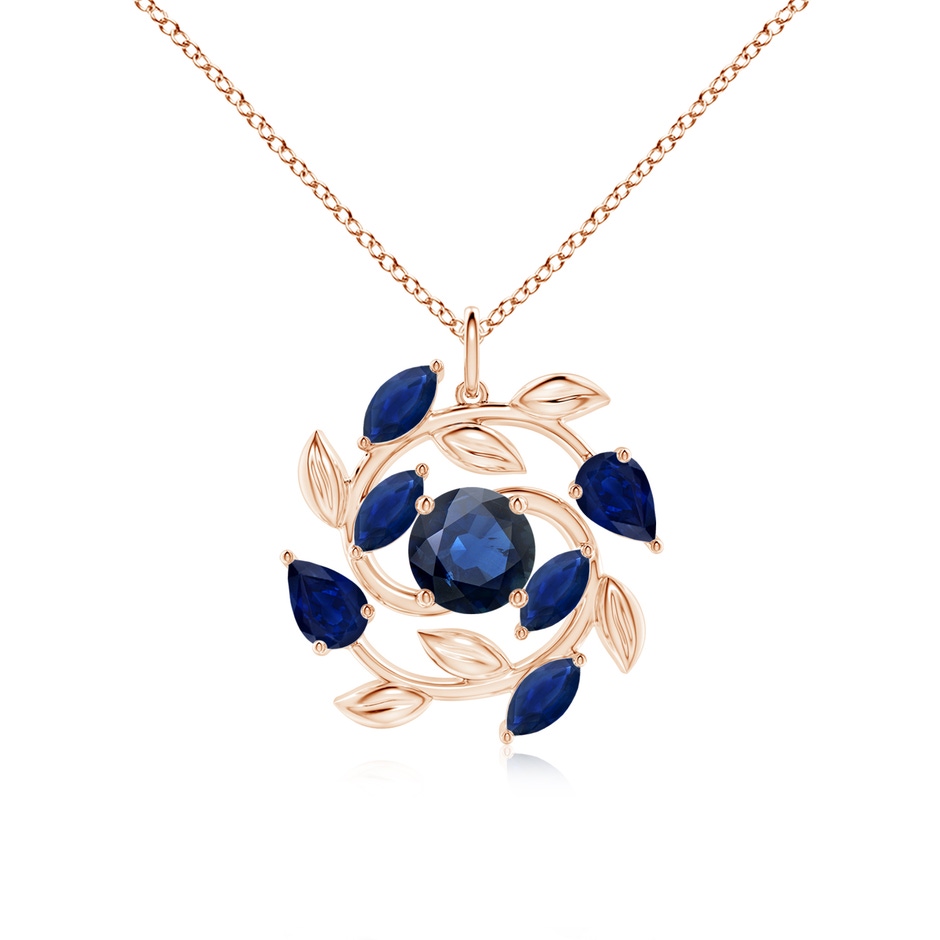 7mm AA Round and Marquise Sapphire Olive Branch Pendant in Rose Gold 
