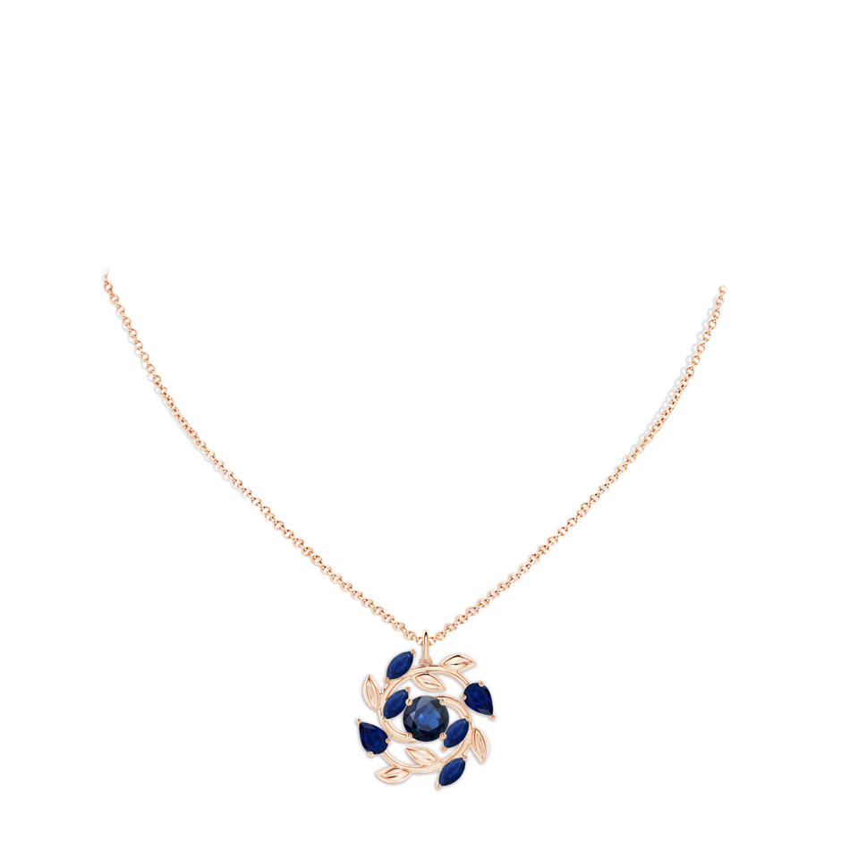 7mm AA Round and Marquise Sapphire Olive Branch Pendant in Rose Gold pen