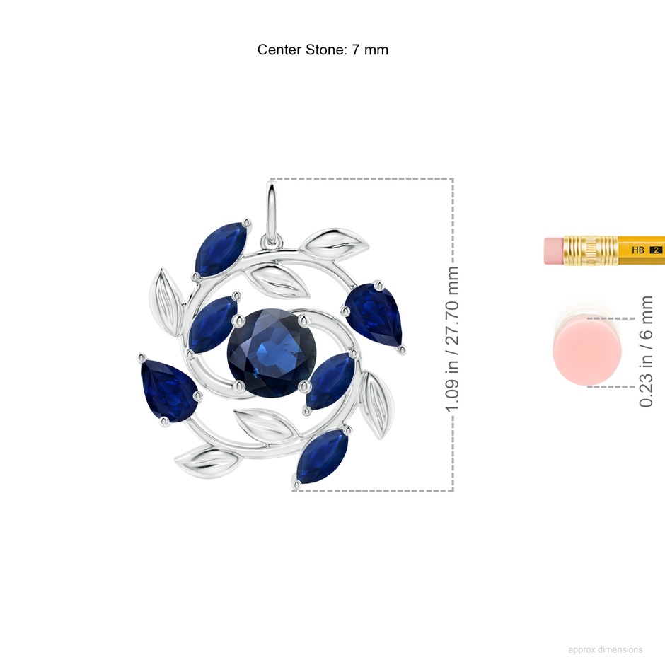 7mm AA Round and Marquise Sapphire Olive Branch Pendant in White Gold ruler