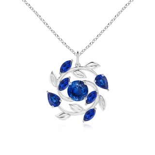 7mm AAA Round and Marquise Sapphire Olive Branch Pendant in P950 Platinum