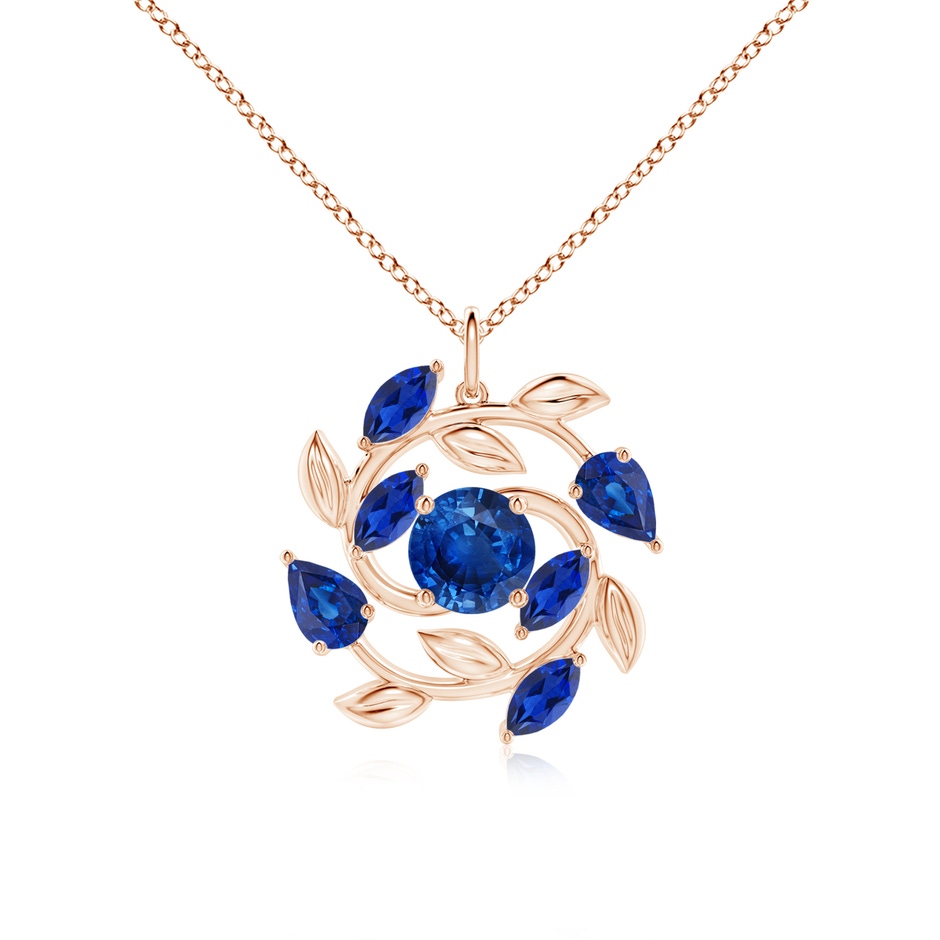 7mm AAA Round and Marquise Sapphire Olive Branch Pendant in Rose Gold 
