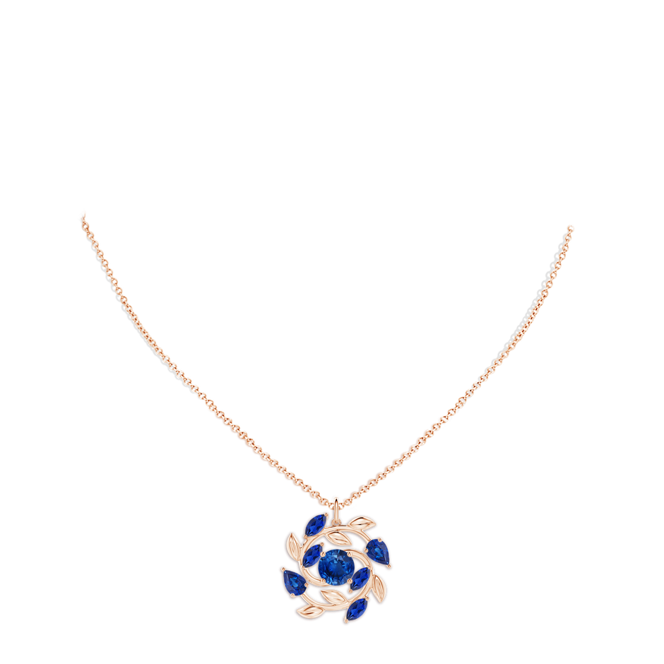7mm AAA Round and Marquise Sapphire Olive Branch Pendant in Rose Gold pen