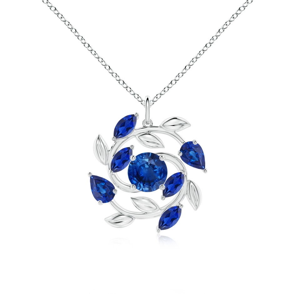 7mm AAA Round and Marquise Sapphire Olive Branch Pendant in White Gold 