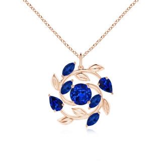 7mm AAAA Round and Marquise Sapphire Olive Branch Pendant in 18K Rose Gold