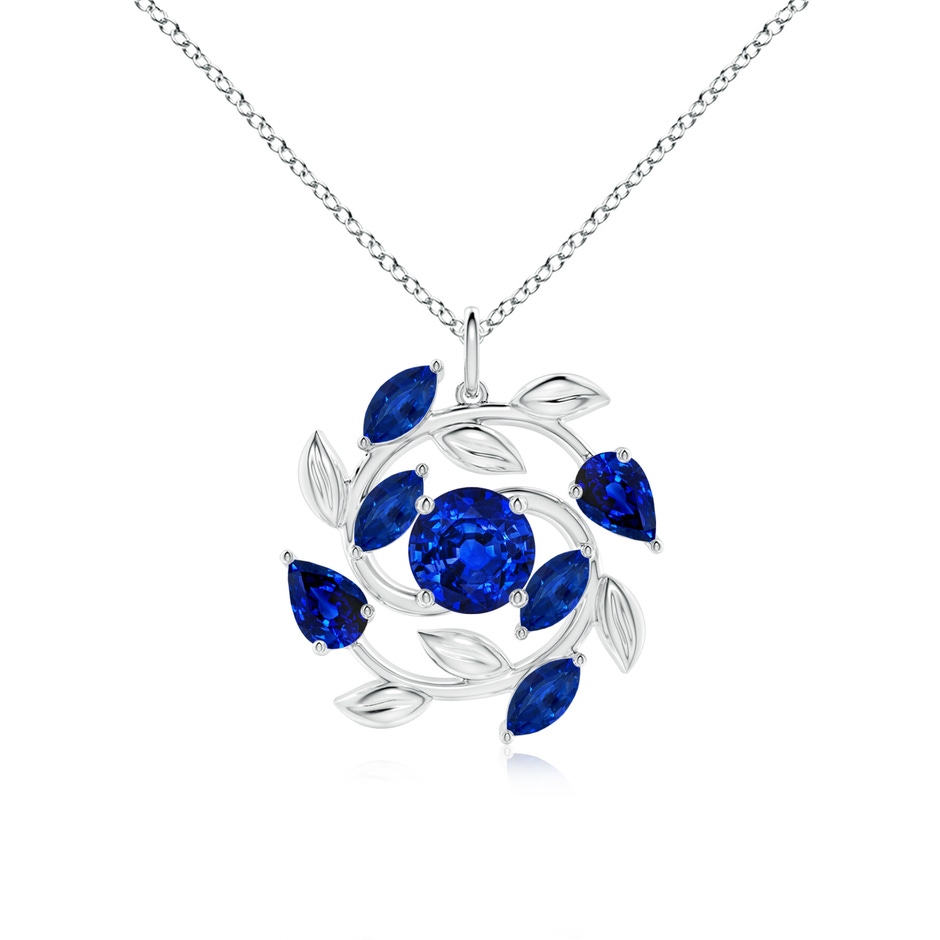 7mm AAAA Round and Marquise Sapphire Olive Branch Pendant in P950 Platinum 