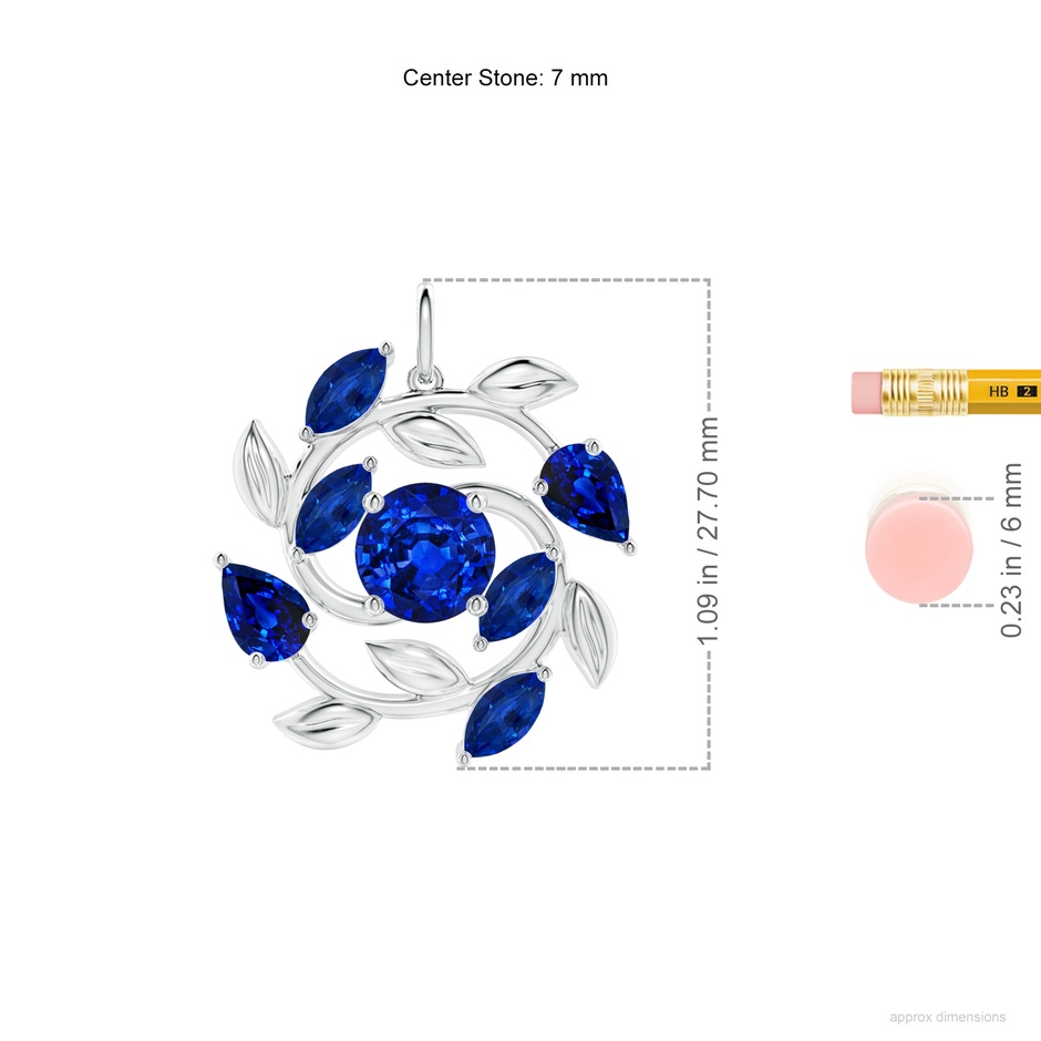 7mm AAAA Round and Marquise Sapphire Olive Branch Pendant in P950 Platinum ruler