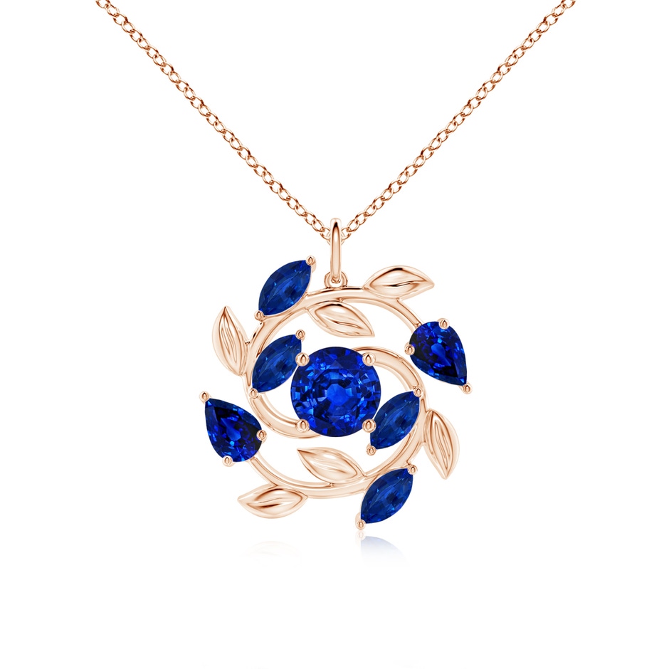 7mm AAAA Round and Marquise Sapphire Olive Branch Pendant in Rose Gold 