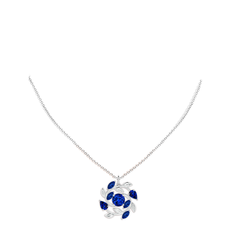 7mm Lab-Grown Round and Marquise Sapphire Olive Branch Pendant in White Gold pen