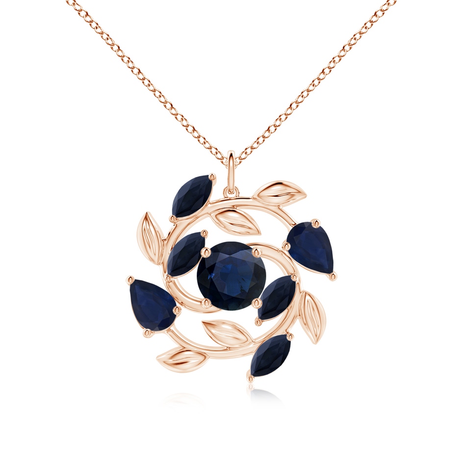 8mm A Round and Marquise Sapphire Olive Branch Pendant in Rose Gold 